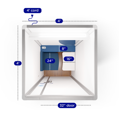 Top down view of Mamava lactation pod showing dimensions of the interior and components 